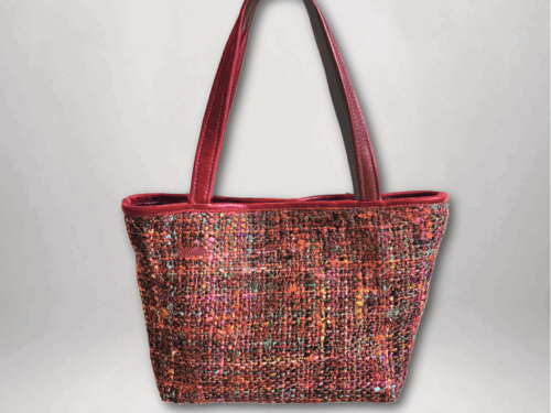 Red Tapestry and Leather Tote Bag HL-2007