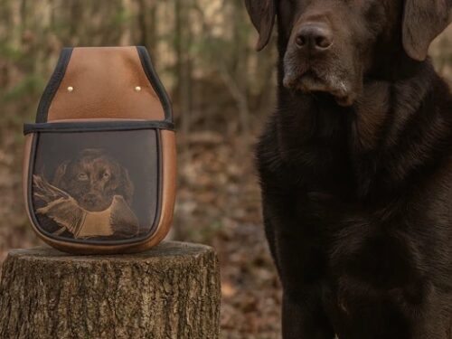 Double Leather Shell Bag – Handcrafted with Custom Pyrography of Labrador Retriever DSB-2052