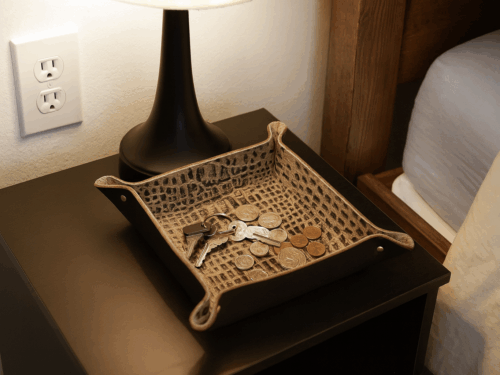 LV-Luxury 9" x 9" x 2" Leather Valet Tray | Alligator-Embossed Catchall Tray | Handmade in USA