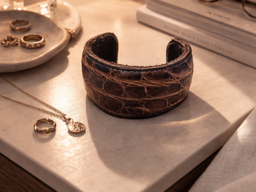 Genuine Alligator Domed Cuff Bracelet | Handmade Luxury Leather Bracelet | Made in USA
