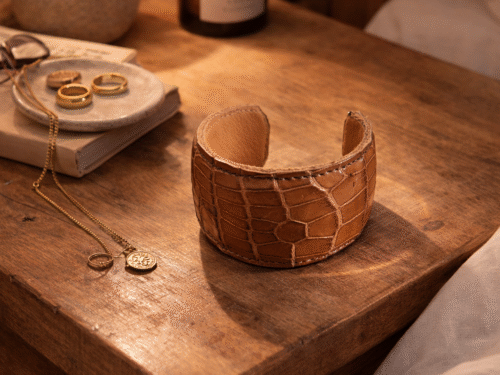Genuine Caiman Alligator Domed Cuff Bracelet AL-101
