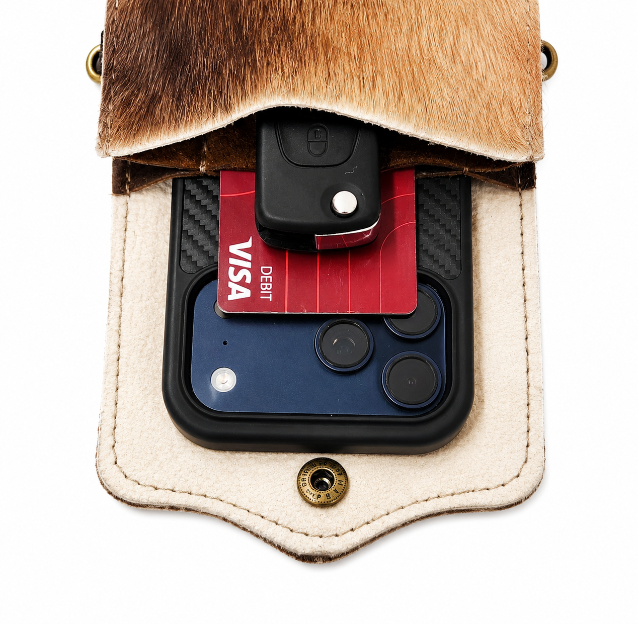 Genuine African Red Hartebeest Hair-on-Hide Cell Phone Crossbody - Image 3