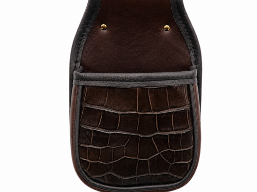 Real American Alligator Single Wide Skeet Shooting Shell Pouch – Premium Shotgun Ammo Bag – Dark Brown