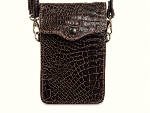 Genuine American Alligator Leather Cell Phone Crossbody Purse | Handmade Crossbody Phone Wallet | Brown Luxury Leather Bag