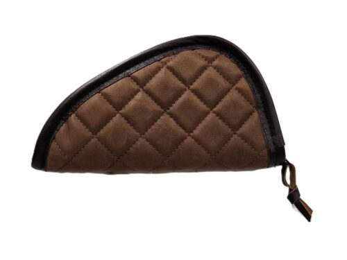 Medium Pistol Case – Quilted Brown Leather with Dark Leather Trim