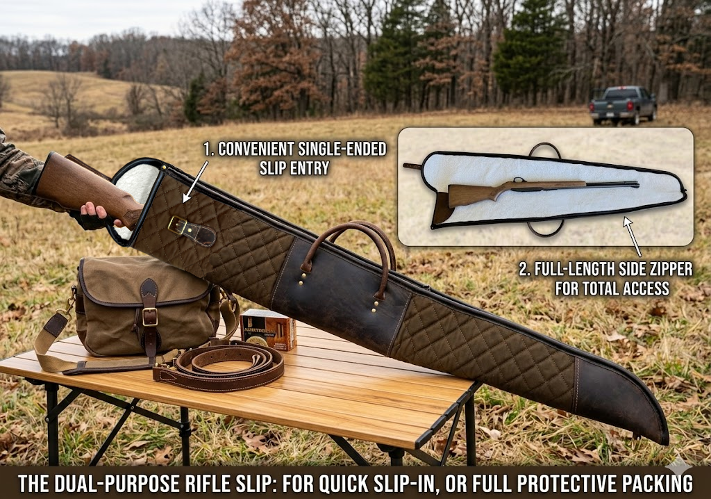 Quilted Leather Shotgun Slip – Side Zipper | Fits Shotguns up to 49"- 50" - Image 4