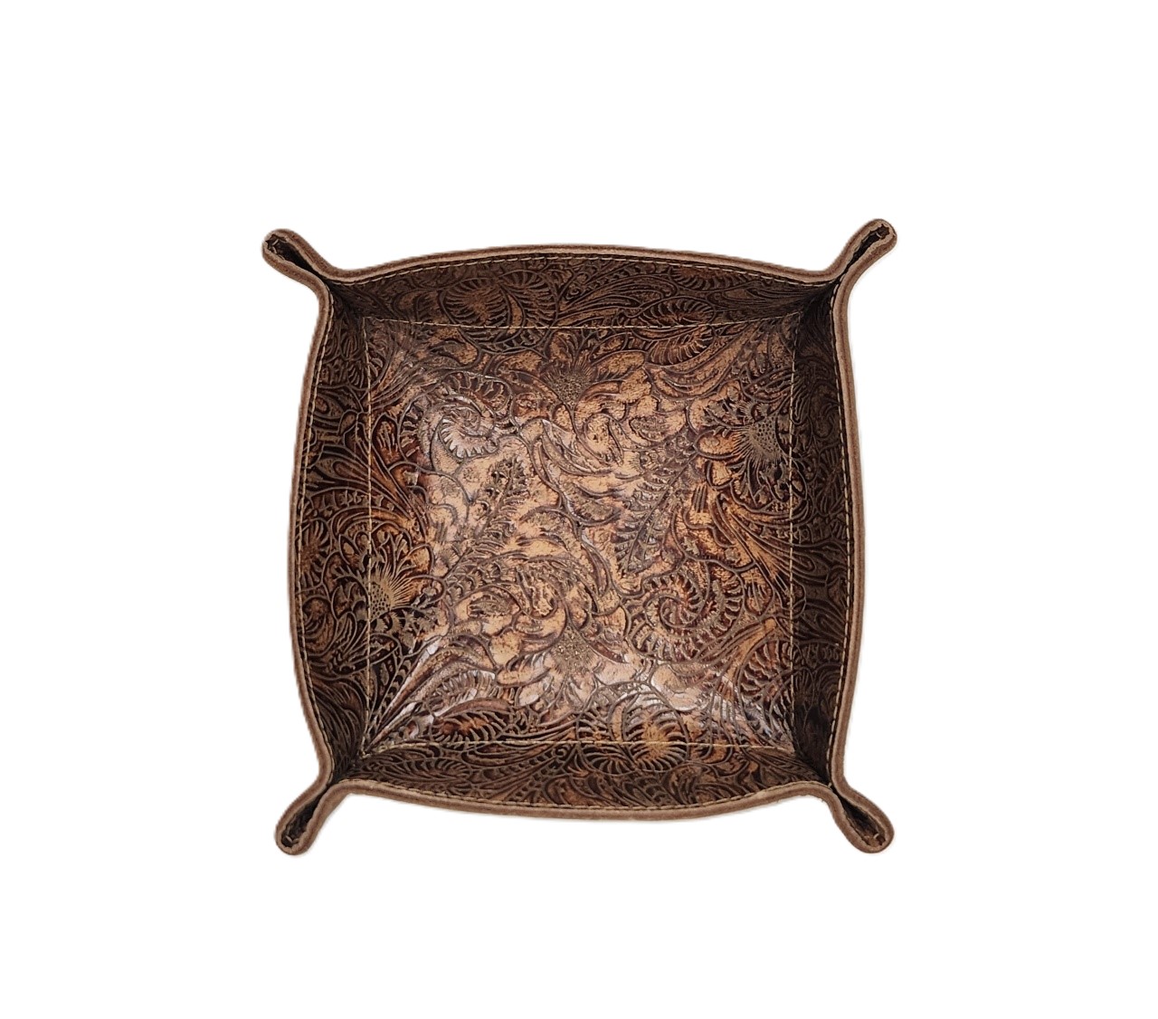 Floral Embossed Leather Valet Tray